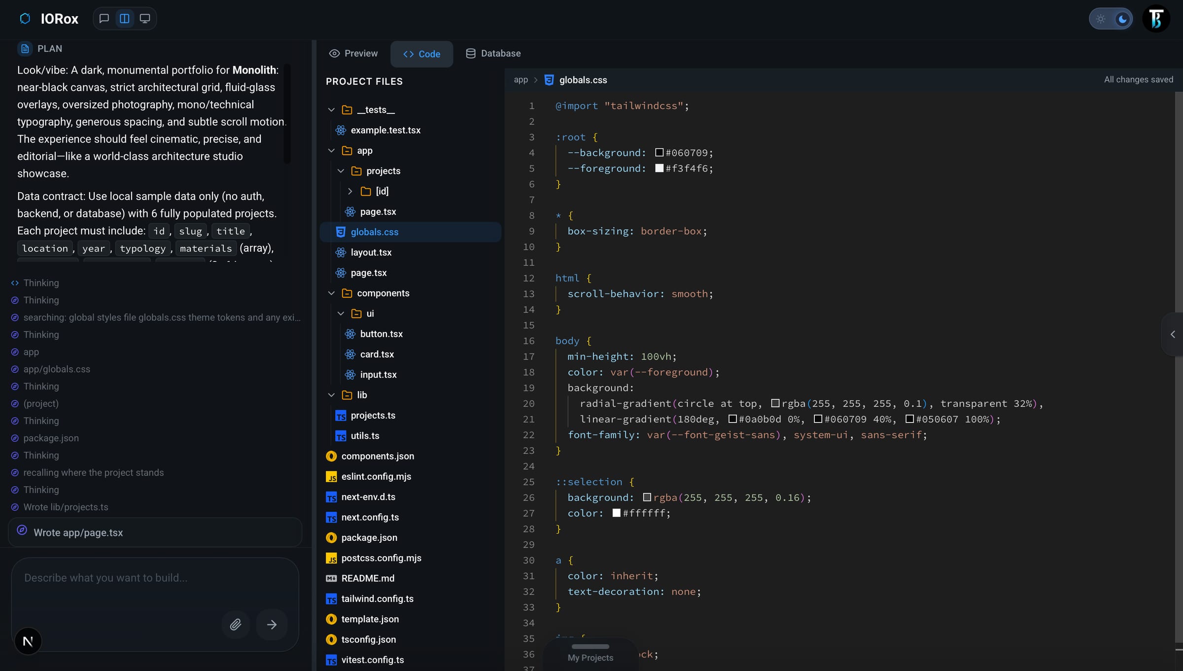 IORox project files and editor: real React and Node code you own