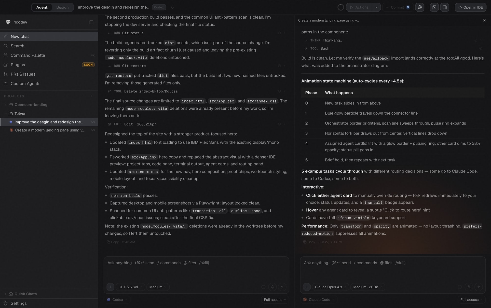 Tolver dual agents: two coding agents working side by side on the same project